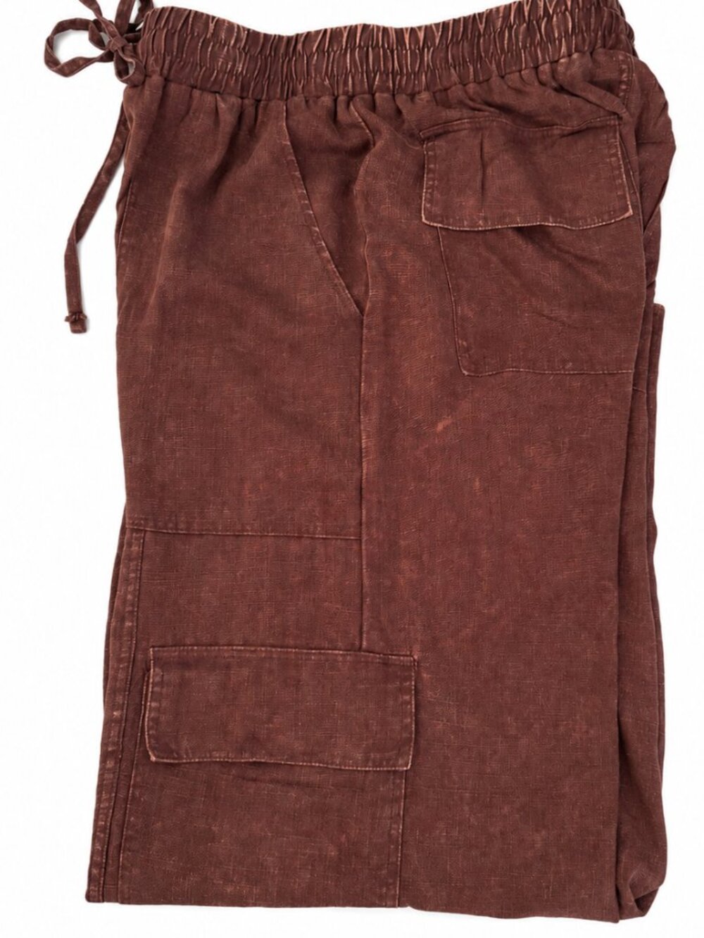 Zenana Outfitters Linen Blend Mahogany Mineral Wash Wide Leg Cargo Pants NWT - Picture 10 of 13